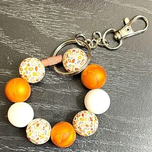 Leopard Print and Gold Beaded Keychain